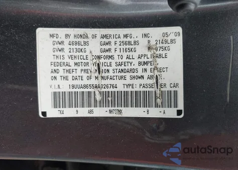2009 Acura Tl 3.5 из США, поврежденный, VIN 19UUA86559A026764